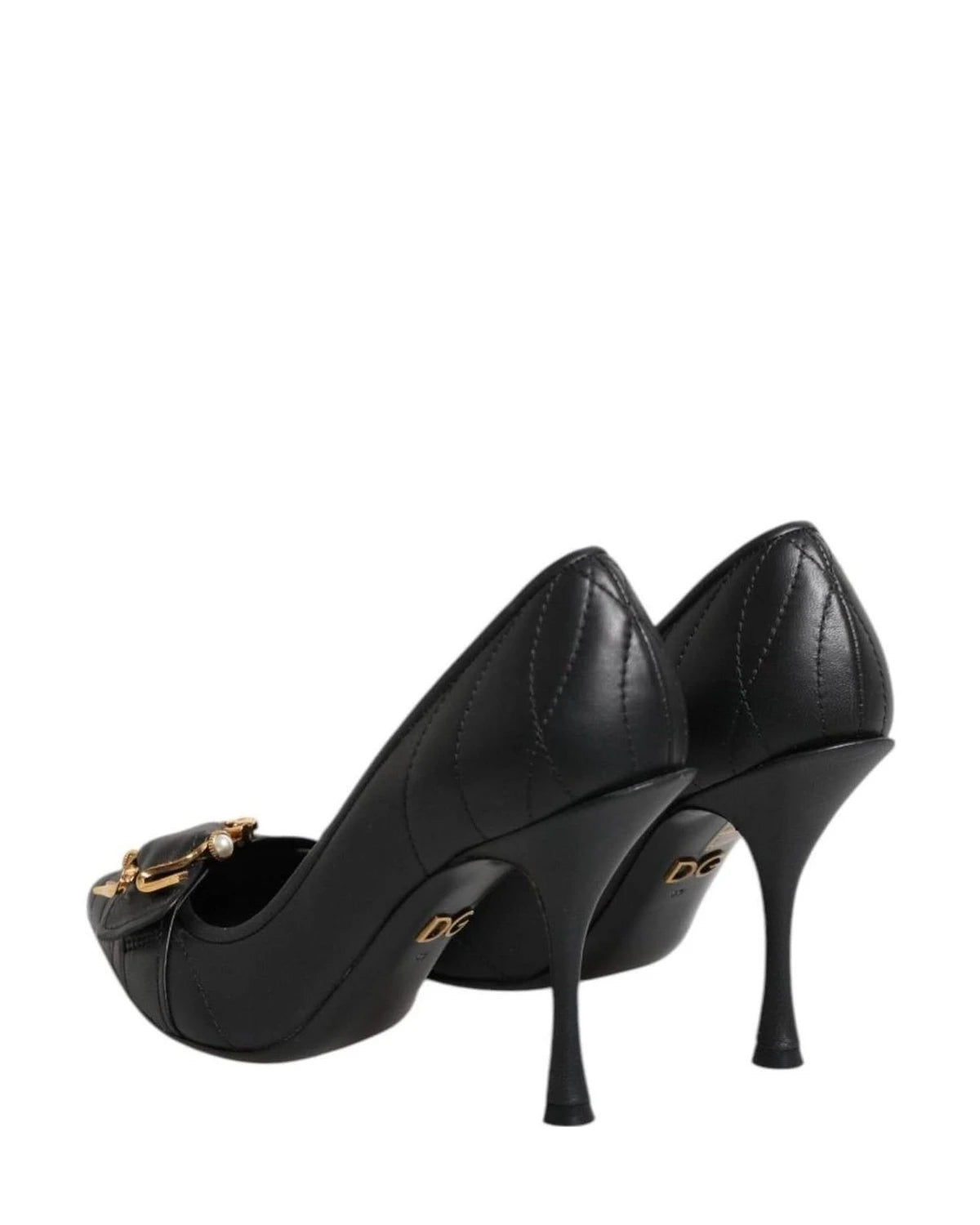 Dolce & Gabbana Black Leather Devotion Heels Pumps Shoes Heels
