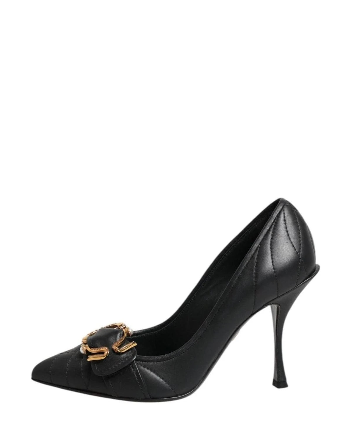 Dolce & Gabbana Black Leather Devotion Heels Pumps Shoes Heels