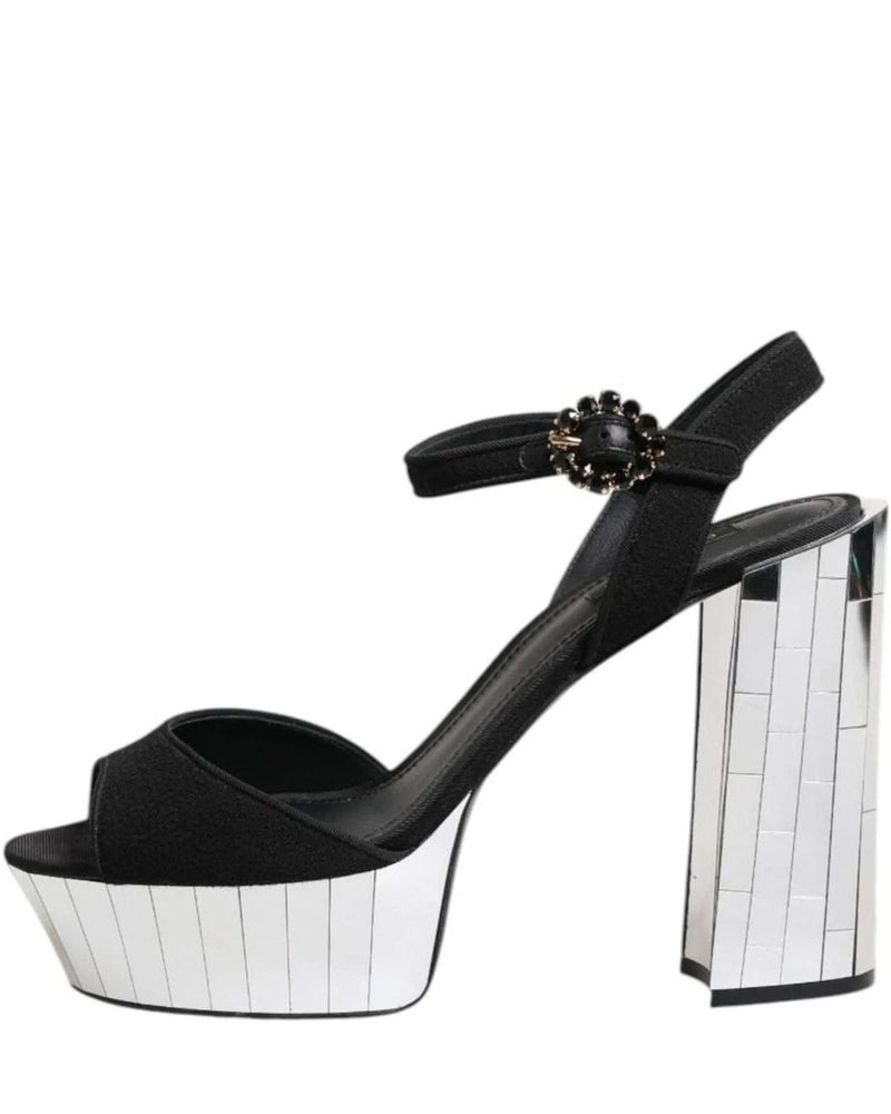 Dolce & Gabbana Black Crystal Ankle Strap Keira Sandals Shoes Heels