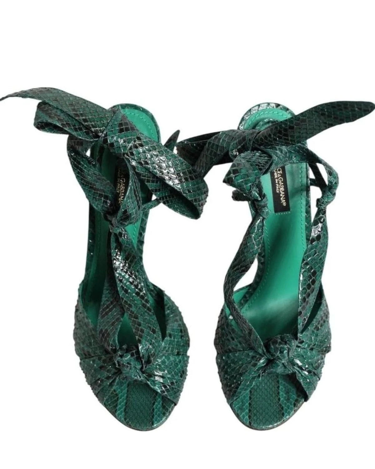 Dolce & Gabbana Green Leather Python Heels Sandals Shoes Heels