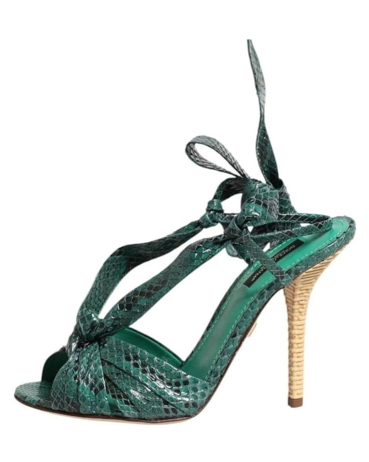 Dolce & Gabbana Green Leather Python Heels Sandals Shoes Heels