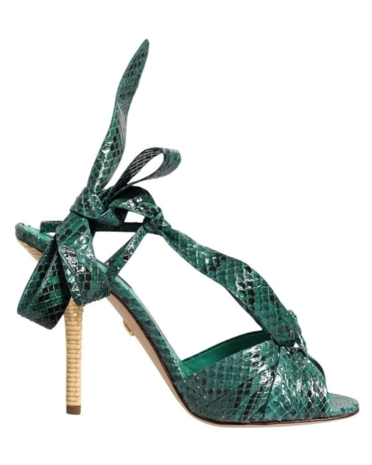 Dolce & Gabbana Green Leather Python Heels Sandals Shoes Heels