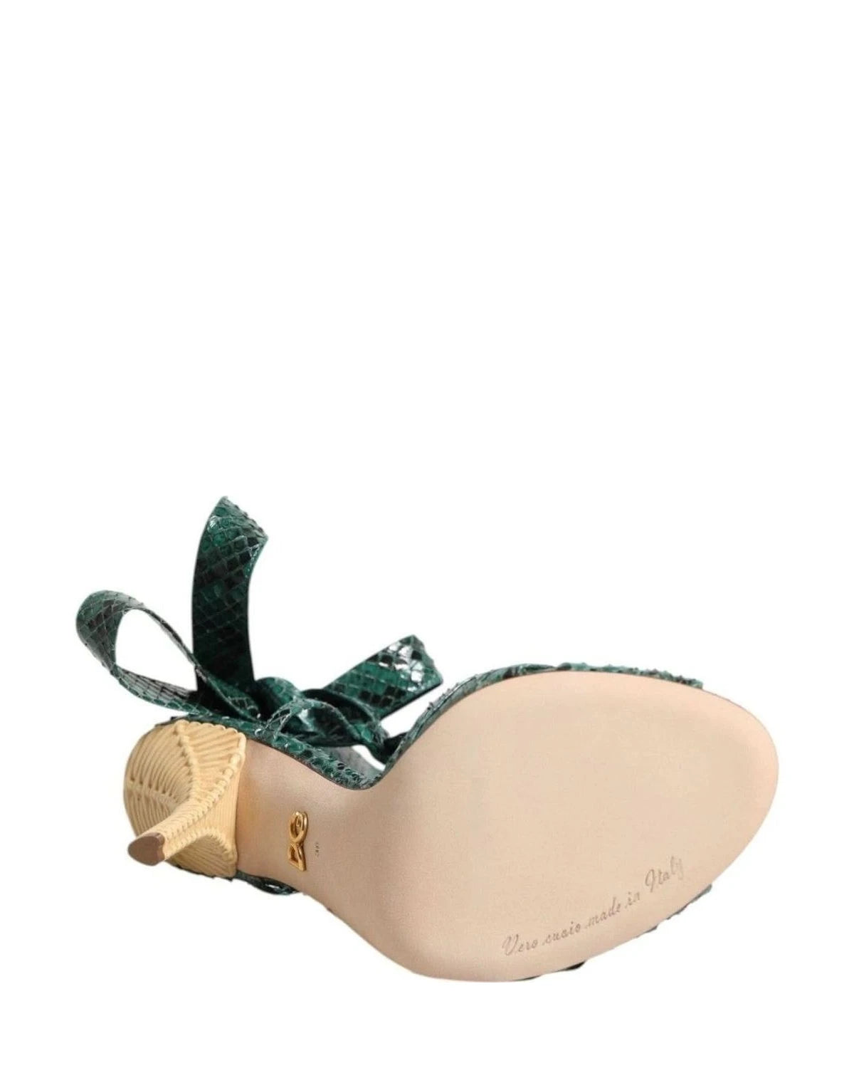 Dolce & Gabbana Green Leather Python Heels Sandals Shoes Heels