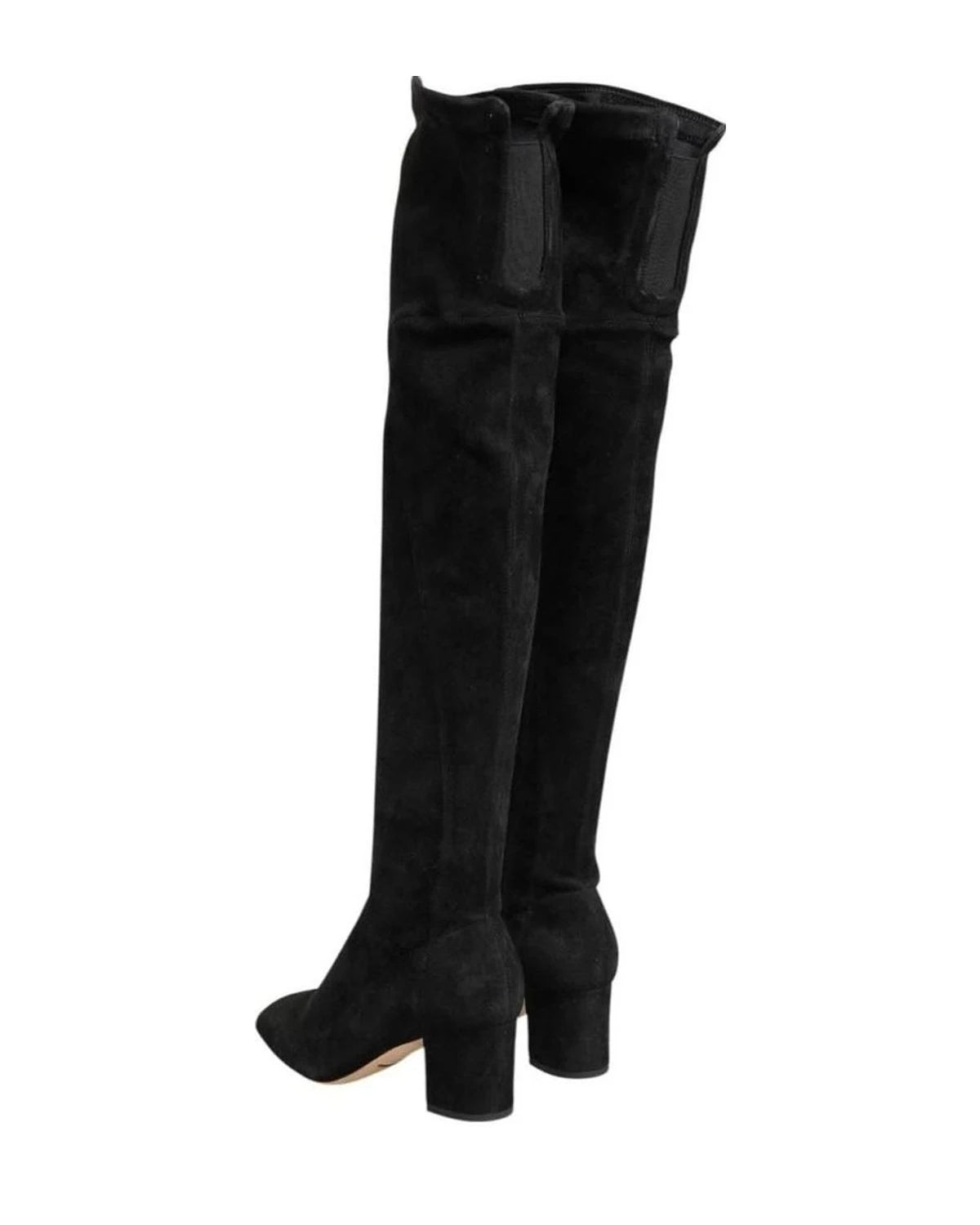 Dolce & Gabbana Black Suede Leather Knee High Boots Shoes Boots