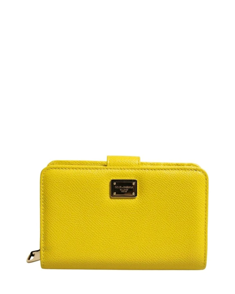 Dolce & Gabbana Yellow Leather Bifold Continental Clutch Wallet Wallets