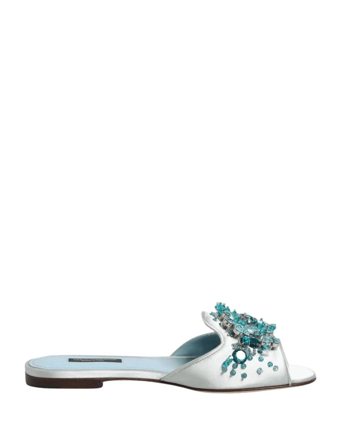 Dolce & Gabbana Blue Leather Bead Embellish Slide Shoes Sandals