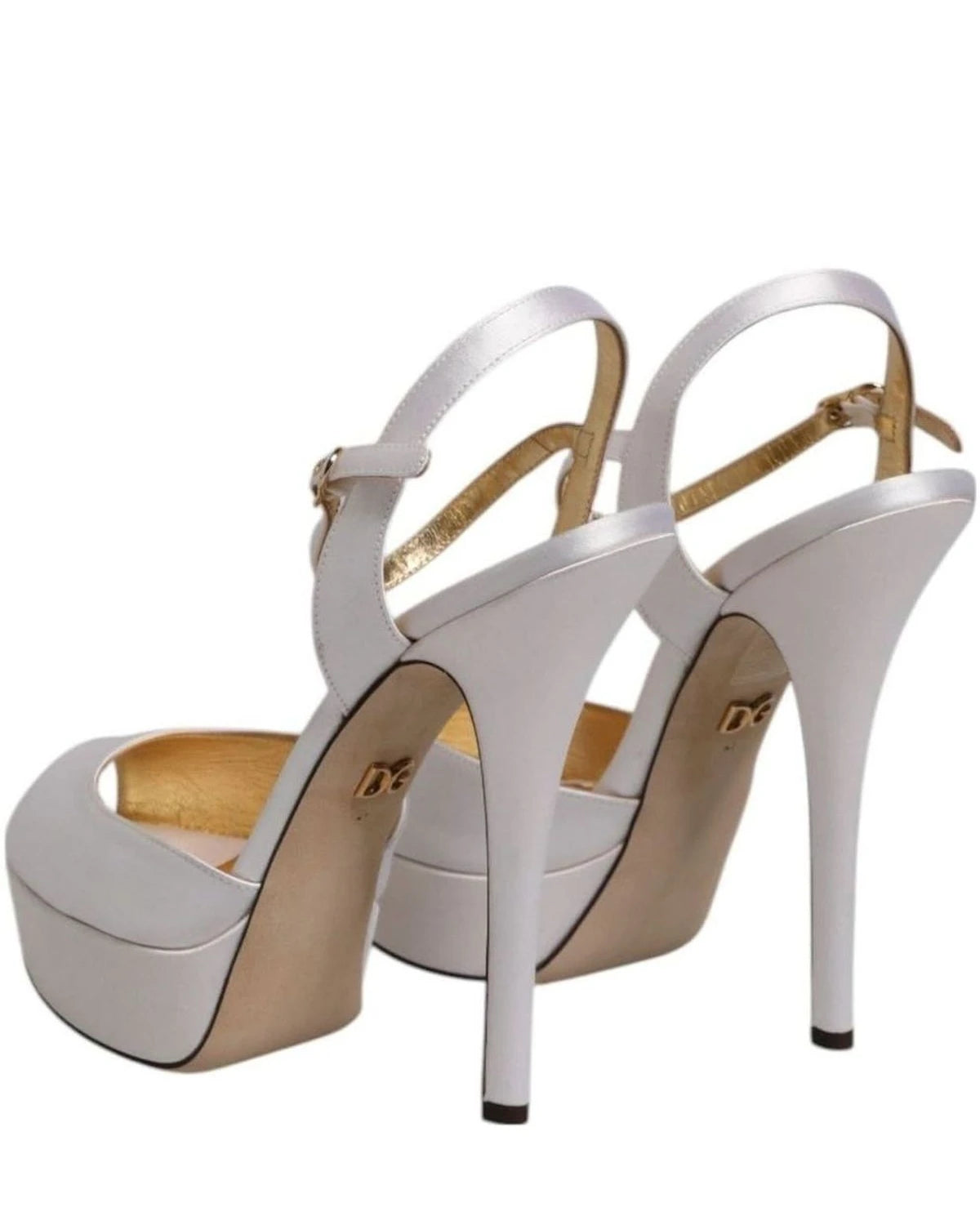 Dolce & Gabbana White Satin Platform Heels Sandals Shoes Heels