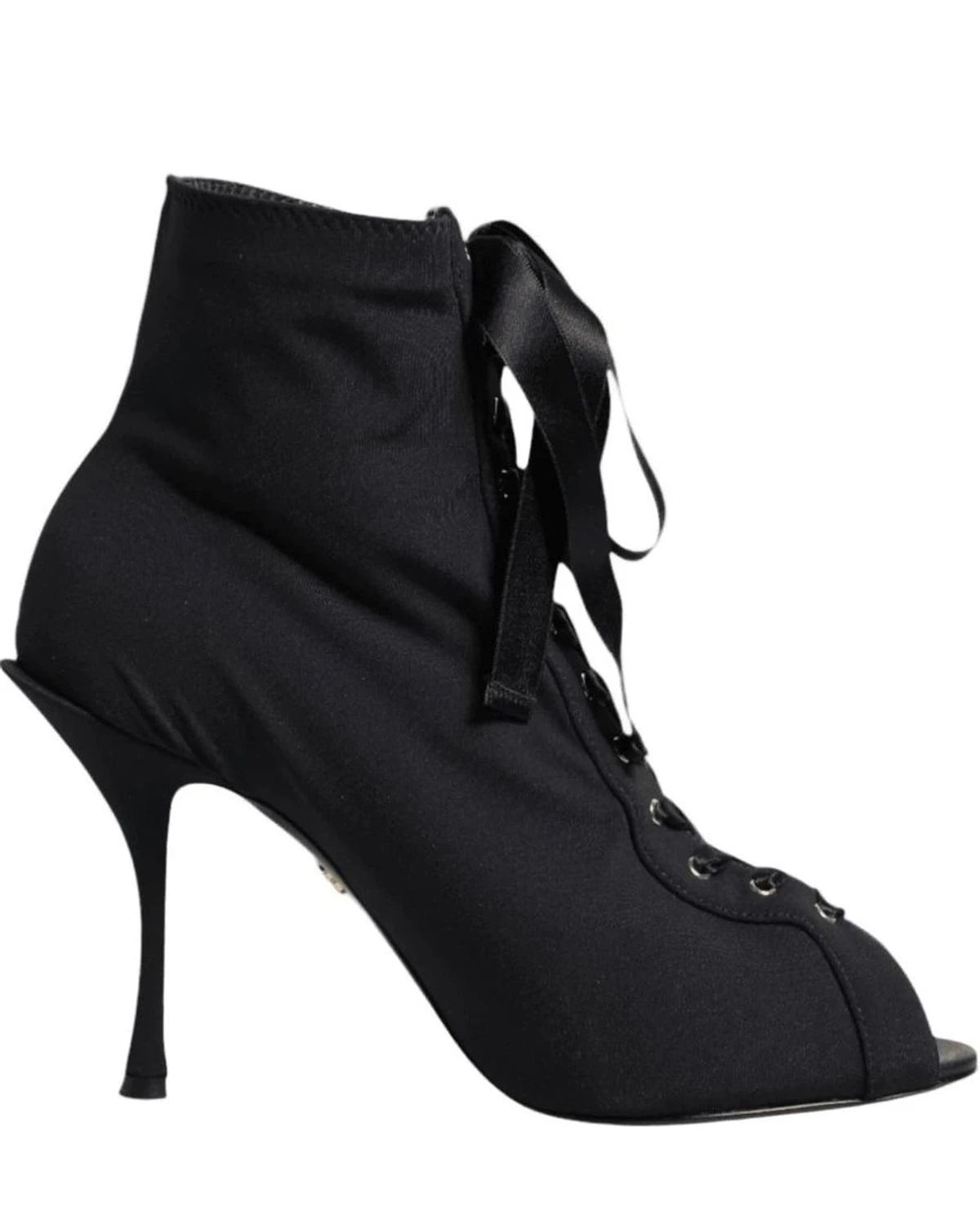 Dolce & Gabbana Black Lace Stiletto Heels Up Boots Shoes