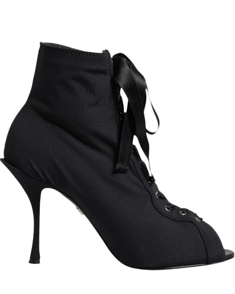 Dolce & Gabbana Black Lace Stiletto Heels Up Boots Shoes Boots