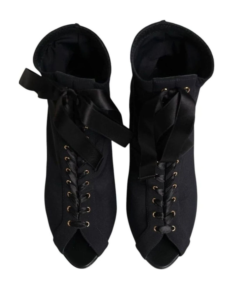 Dolce & Gabbana Black Lace Stiletto Heels Up Boots Shoes Boots