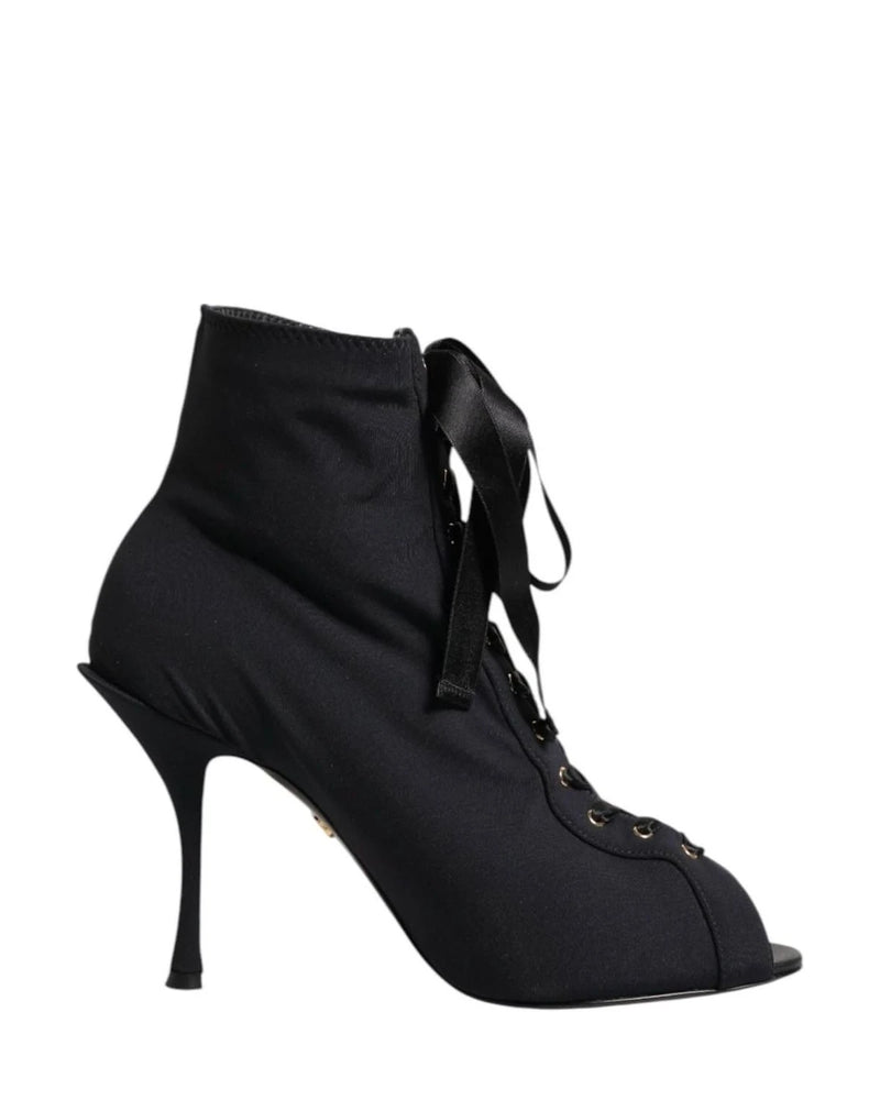 Dolce & Gabbana Black Lace Stiletto Heels Up Boots Shoes Boots
