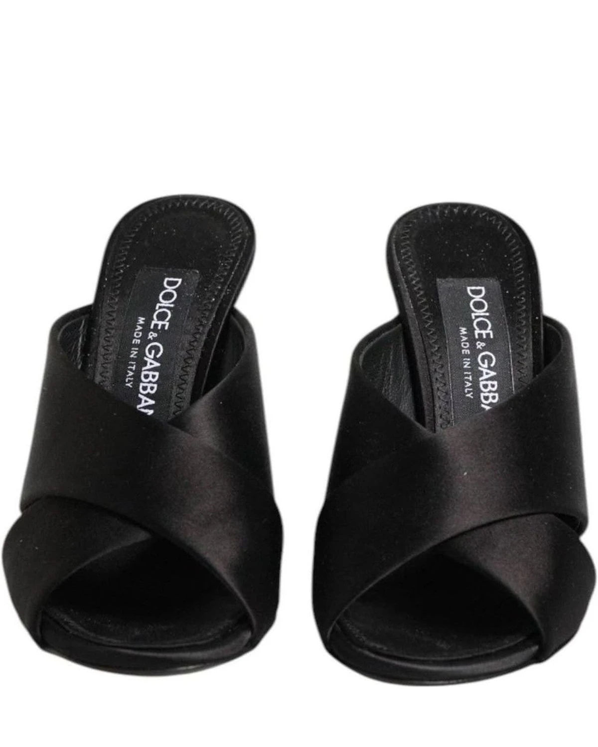 Dolce & Gabbana Black Satin Logo Keira Slides Sandals Shoes Heels