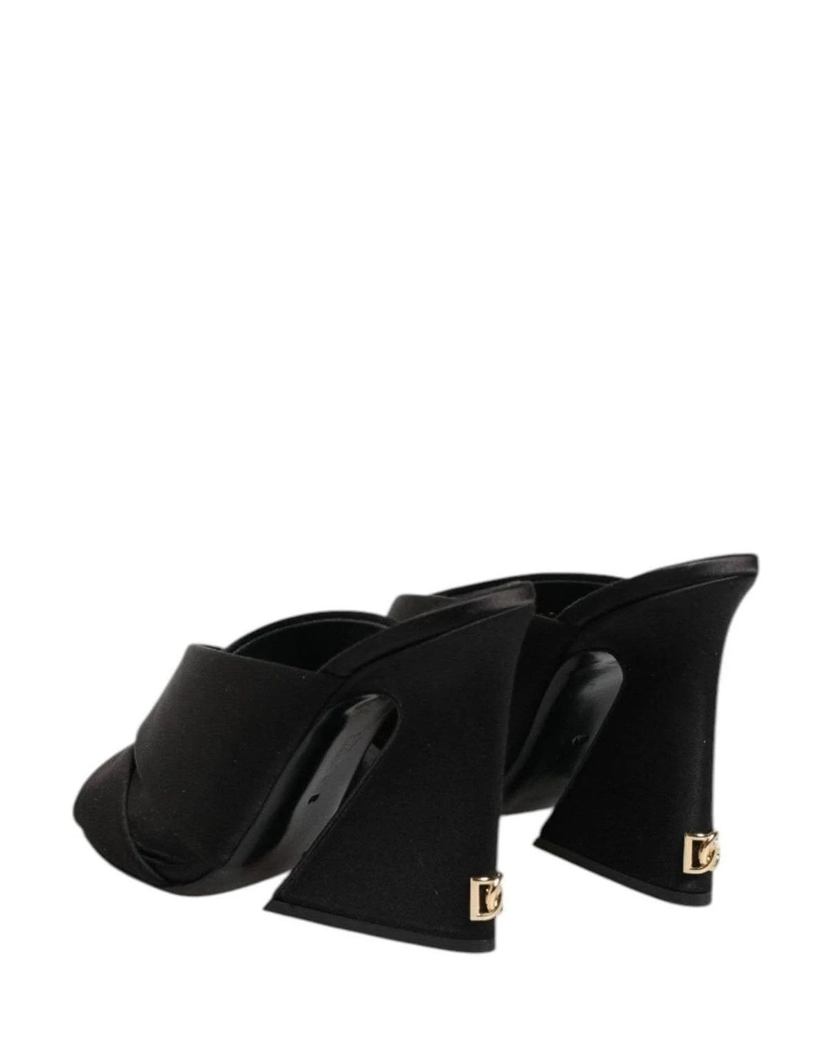 Dolce & Gabbana Black Satin Logo Keira Slides Sandals Shoes Heels