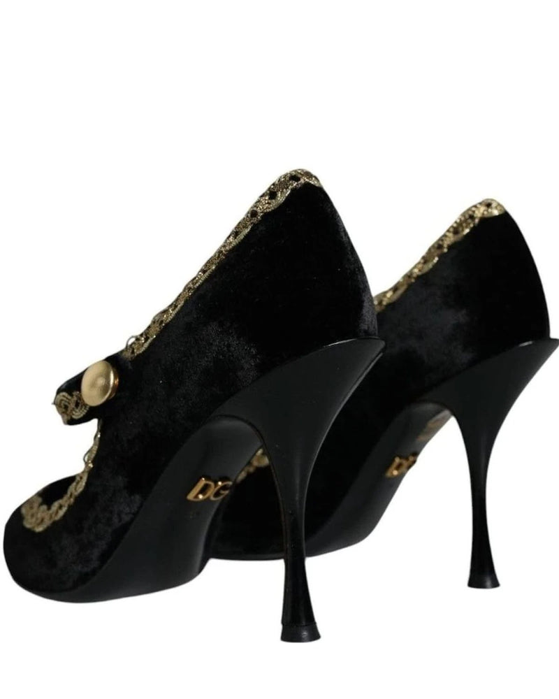 Dolce & Gabbana Black Velvet Mary Janes Pumps Shoes Heels