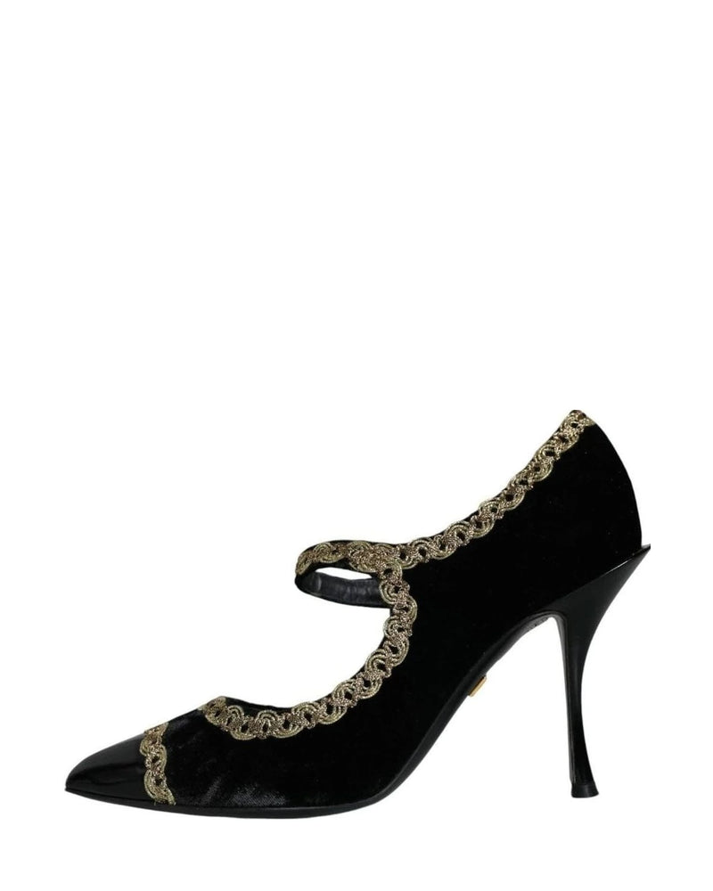 Dolce & Gabbana Black Velvet Mary Janes Pumps Shoes Heels