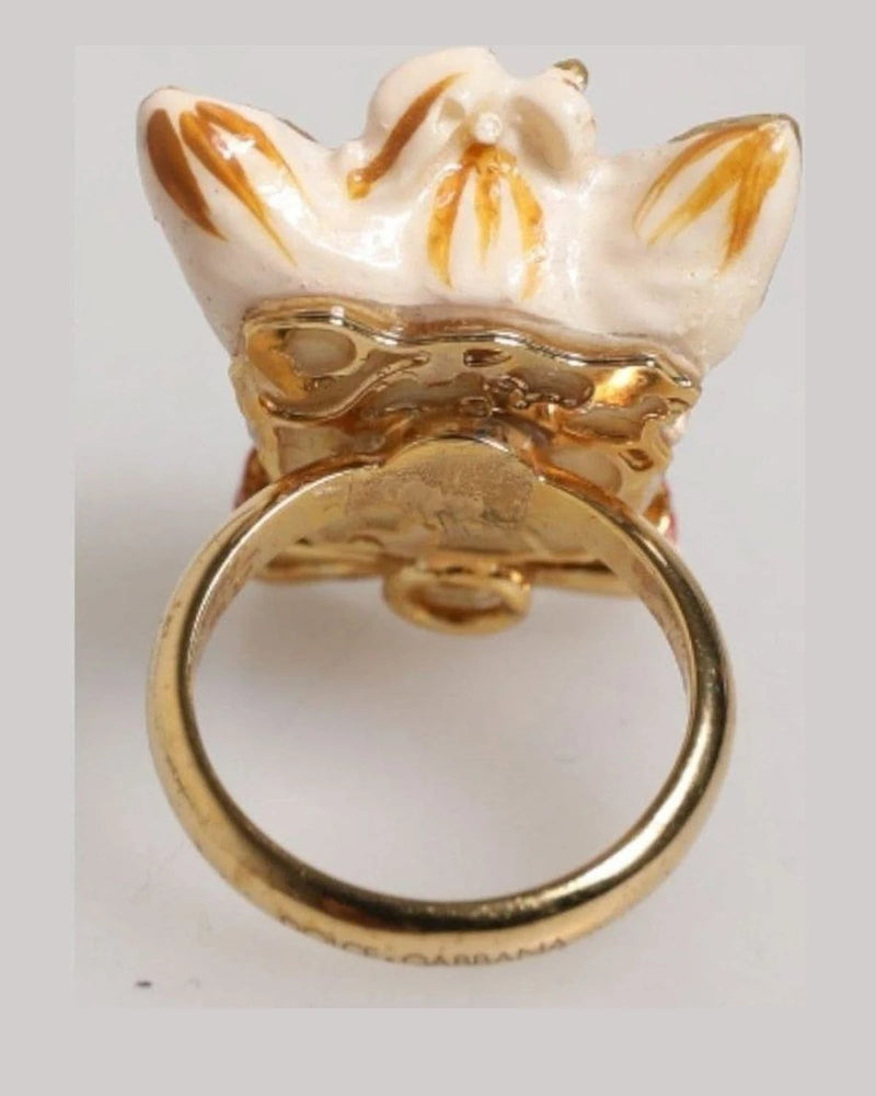 Dolce & Gabbana Beige Brass Resin Dog Pet Accessory Ring Rings