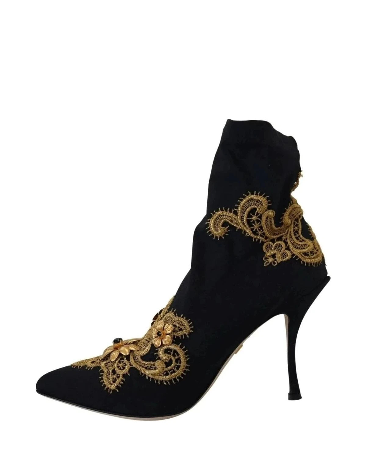 Dolce & Gabbana Black Gold Embroidery Crystal Boots Shoes Boots