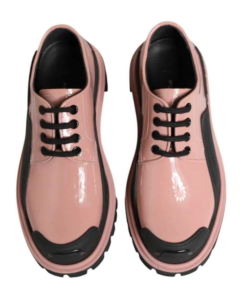 Dolce & Gabbana Black Leather Light Powder Pink Lace Up Shoes Sneakers