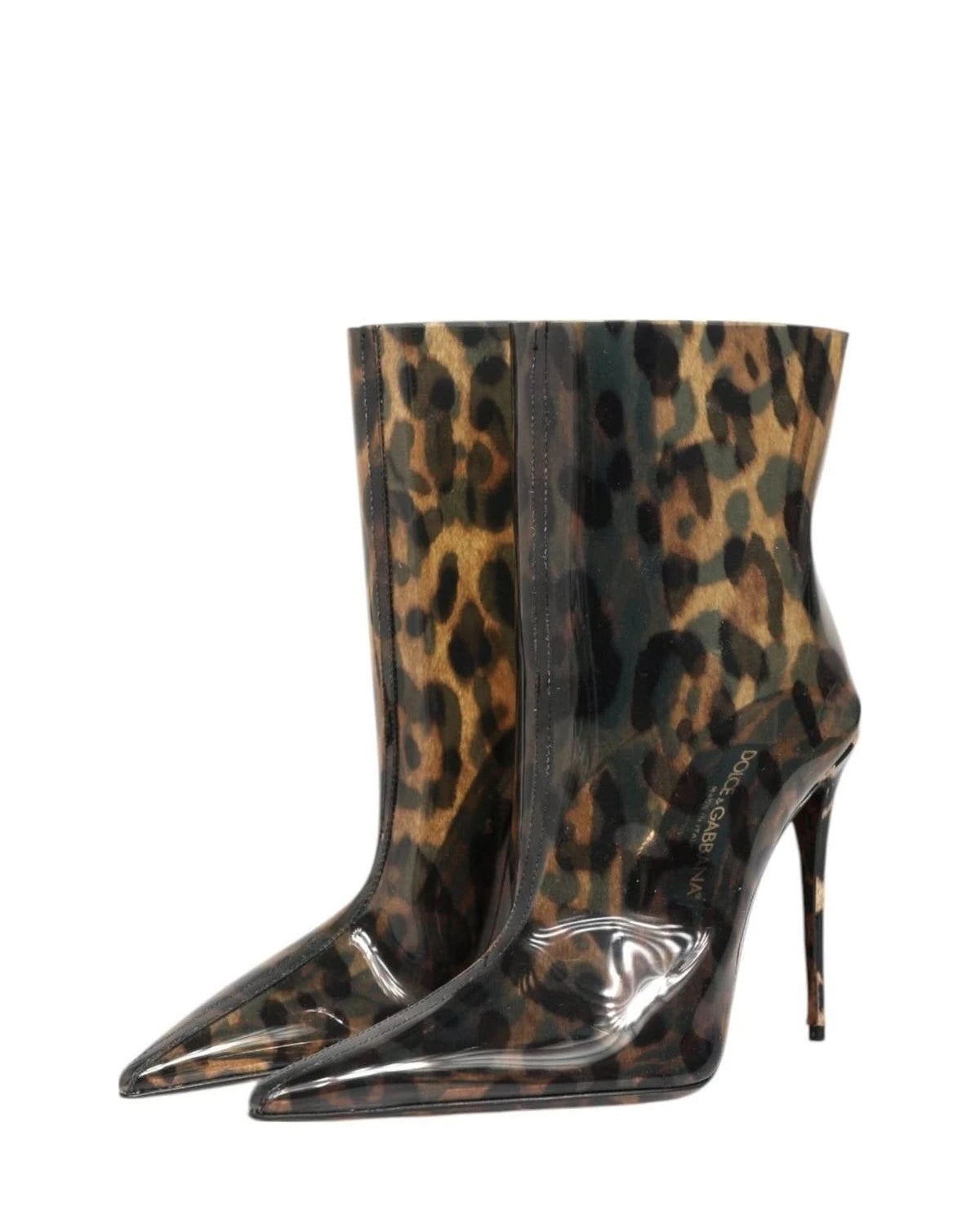 Dolce & Gabbana Leopard Print Pvc Pointed Toe Boots Shoes Boots
