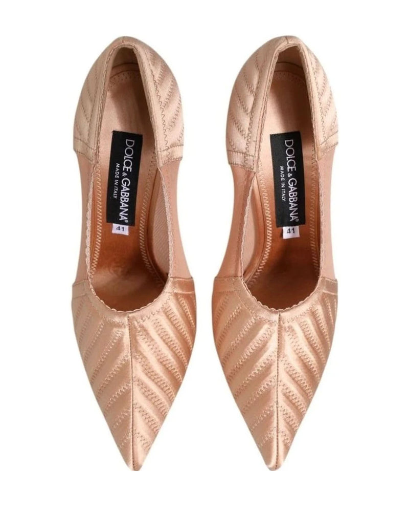 Dolce & Gabbana Nude Satin Cipria Mesh Stiletto Pumps Shoes Heels