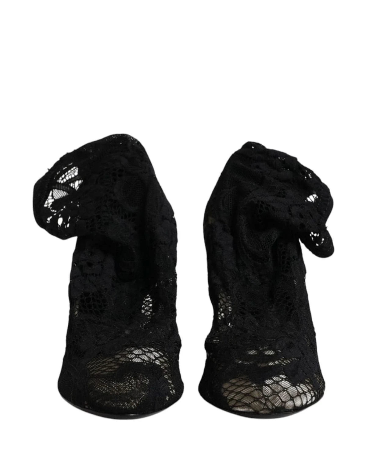 Dolce & Gabbana Black Lace Stretch Heels Mid Calf Boots Shoes Boots