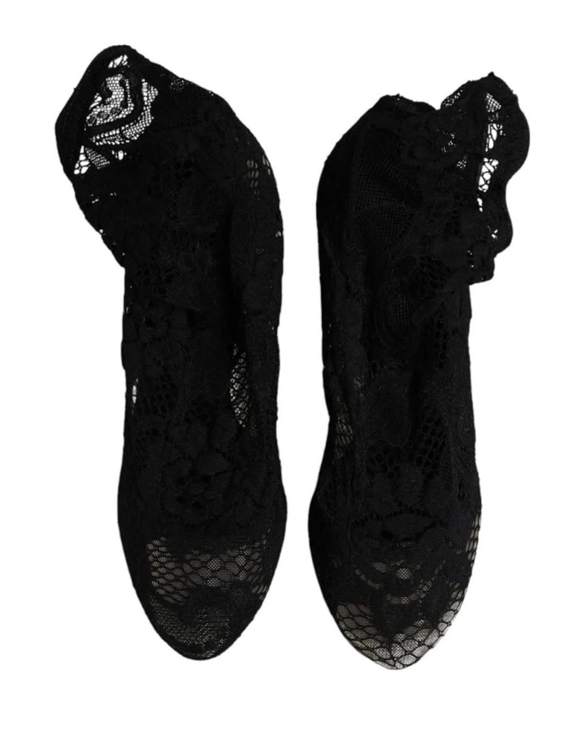 Dolce & Gabbana Black Lace Stretch Heels Mid Calf Boots Shoes Boots