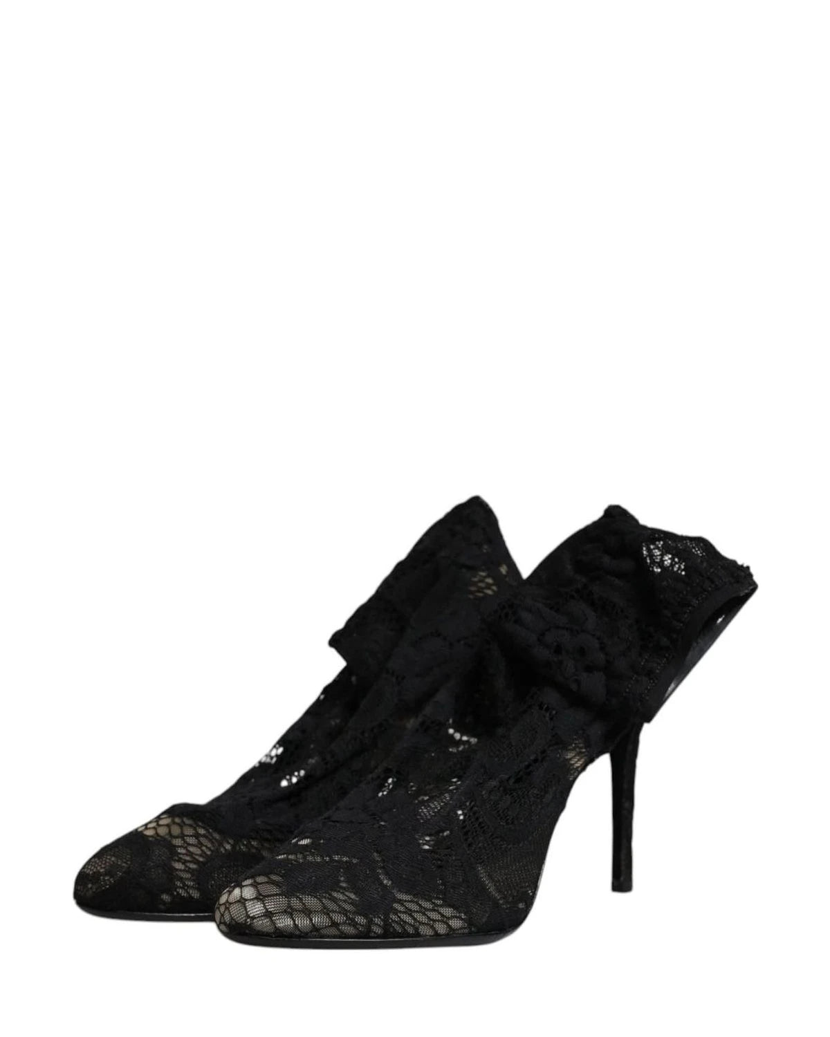 Dolce & Gabbana Black Lace Stretch Heels Mid Calf Boots Shoes Boots