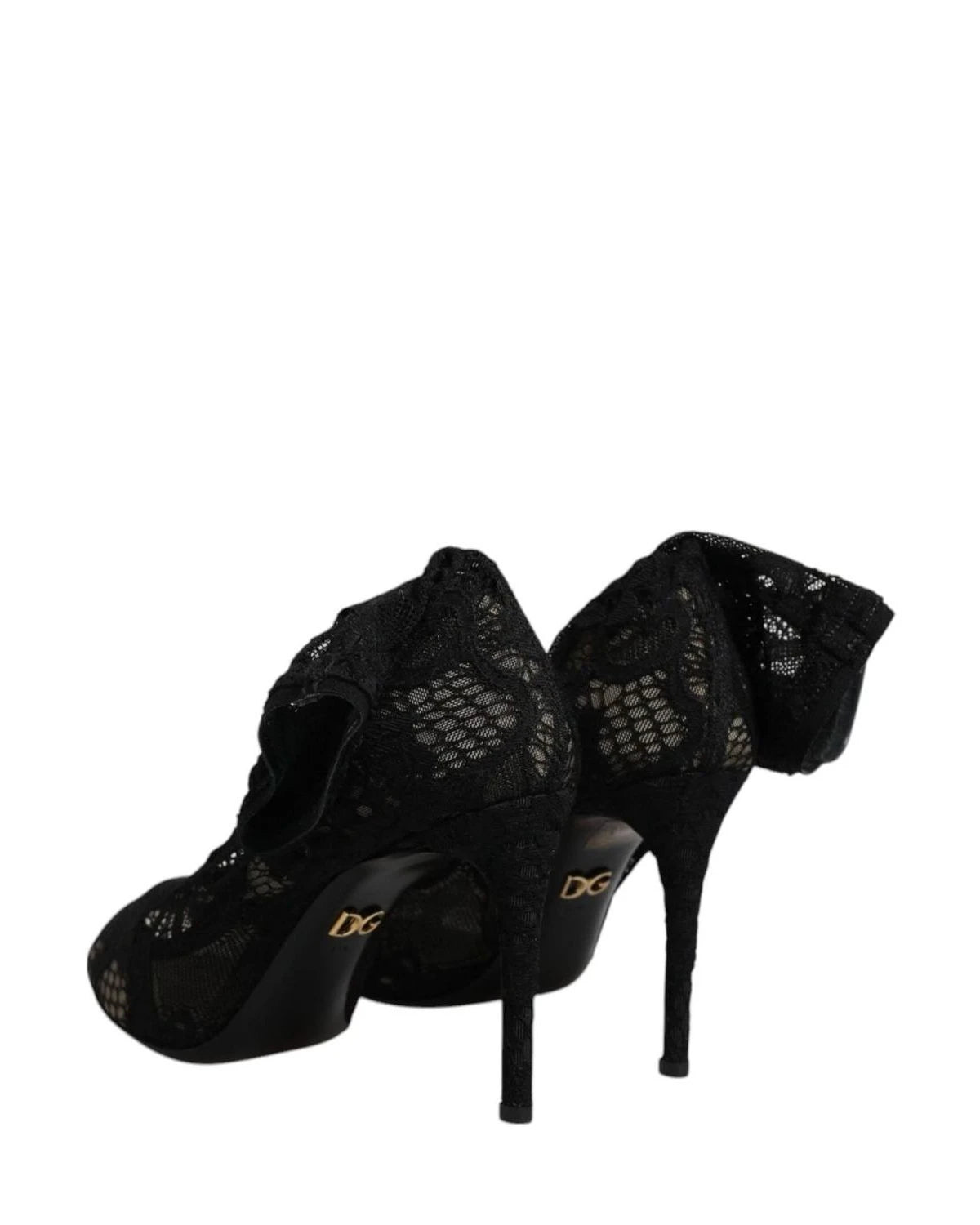Dolce & Gabbana Black Lace Stretch Heels Mid Calf Boots Shoes Boots