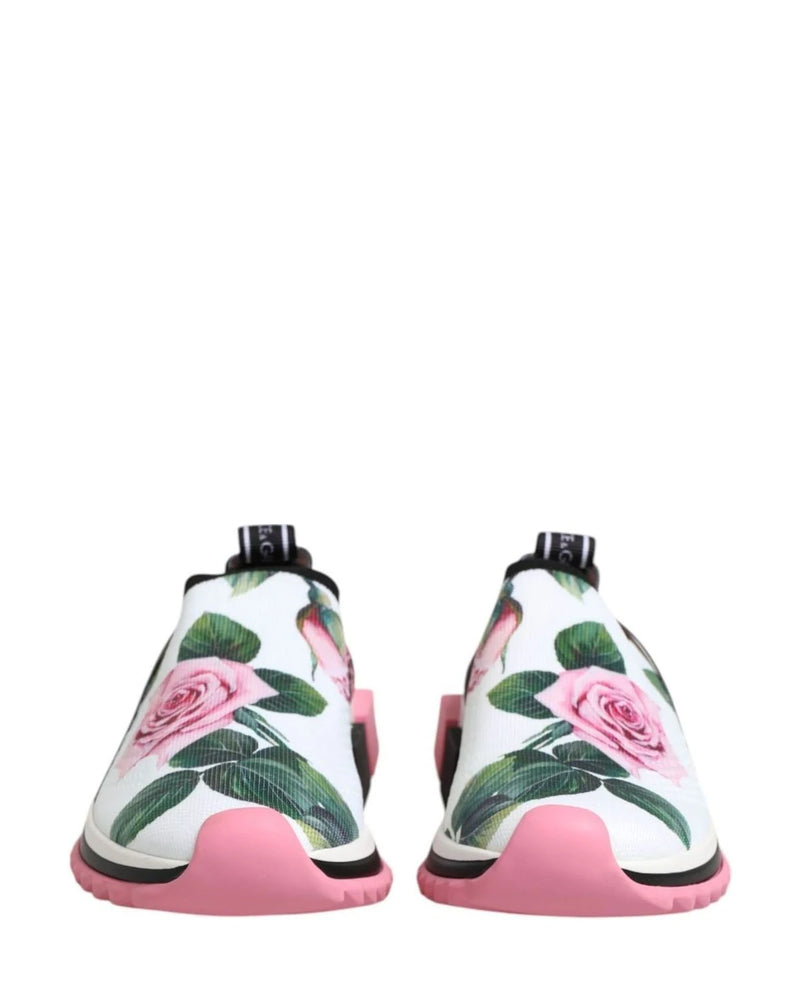 Dolce & Gabbana White Rose Print Sorrento Sneakers Shoes Sneakers