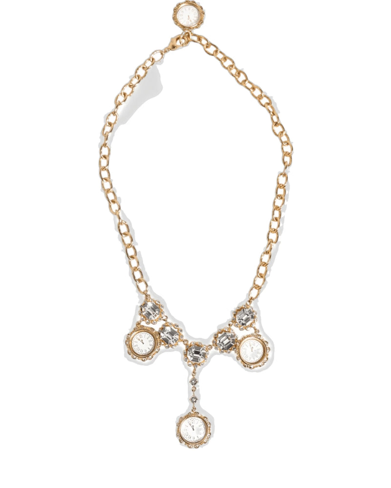 Dolce & Gabbana Gold Crystal Clock Pendant Statement Jewelry Necklace Necklaces