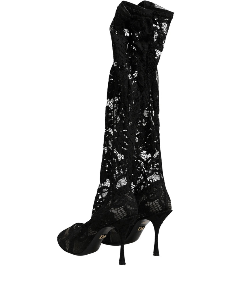 Dolce & Gabbana Black Lace Pumps Taormina Socks Boots Shoes Boots