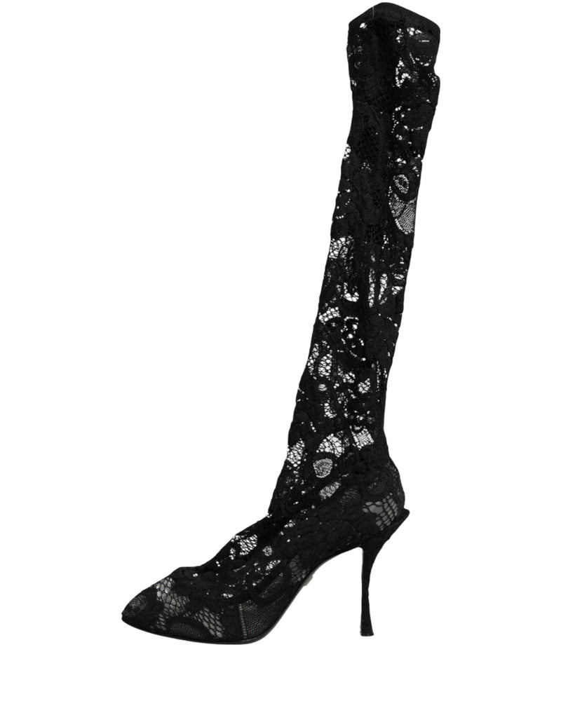 Dolce & Gabbana Black Lace Pumps Taormina Socks Boots Shoes Boots