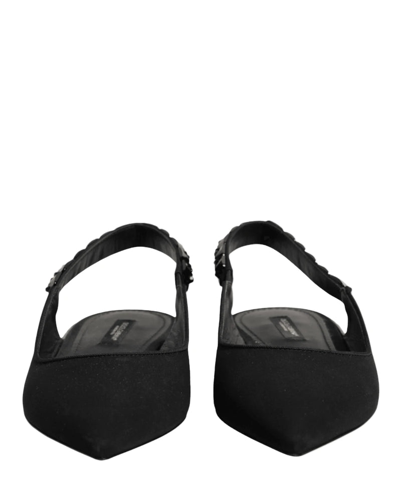 Dolce & Gabbana Black Crystal Charmeuse Slingback Shoes Sandals