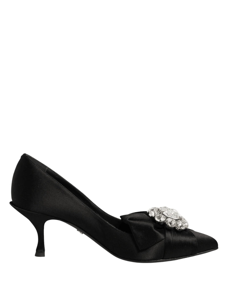 Dolce & Gabbana Black Satin Bow Crystal Embellishment Pumps Shoes Heels
