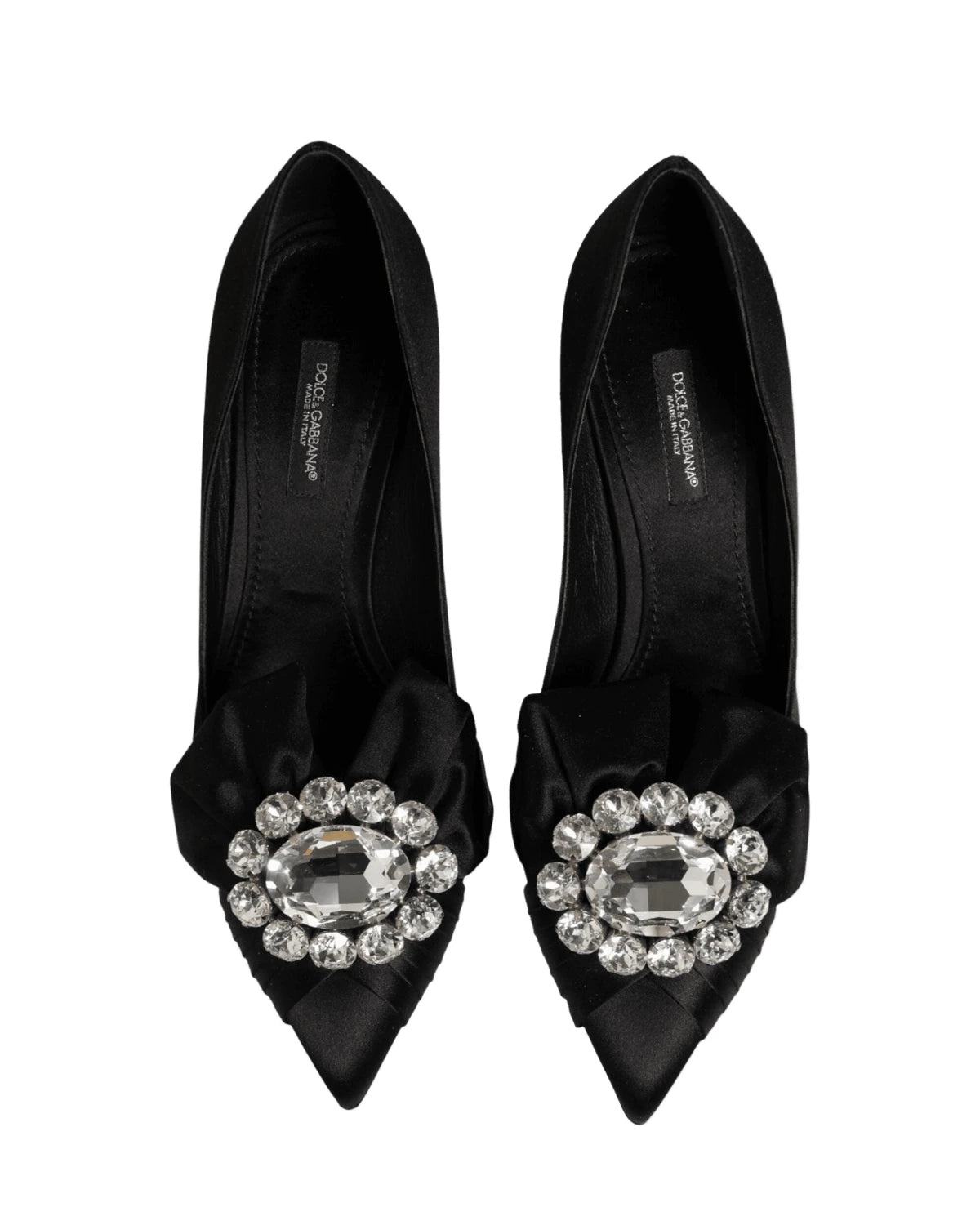 Dolce & Gabbana Black Satin Bow Crystal Embellishment Pumps Shoes Heels