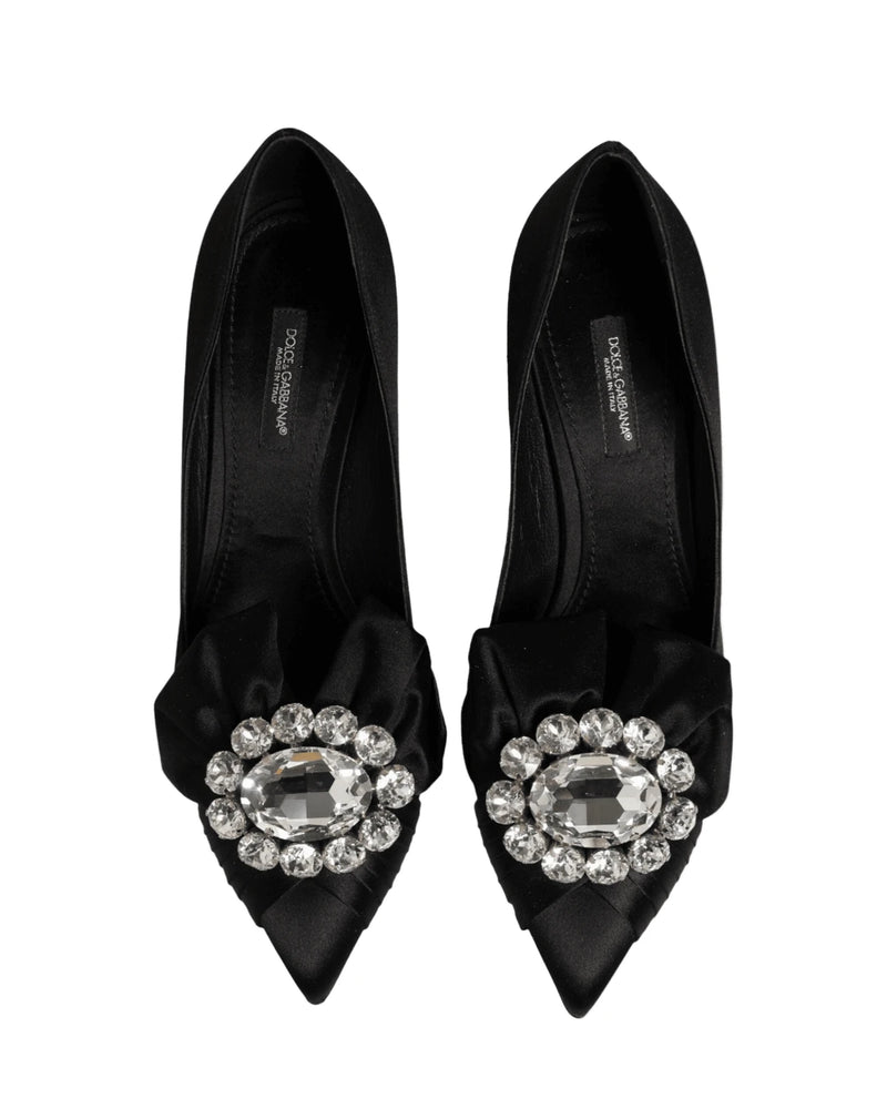 Dolce & Gabbana Black Satin Bow Crystal Embellishment Pumps Shoes Heels