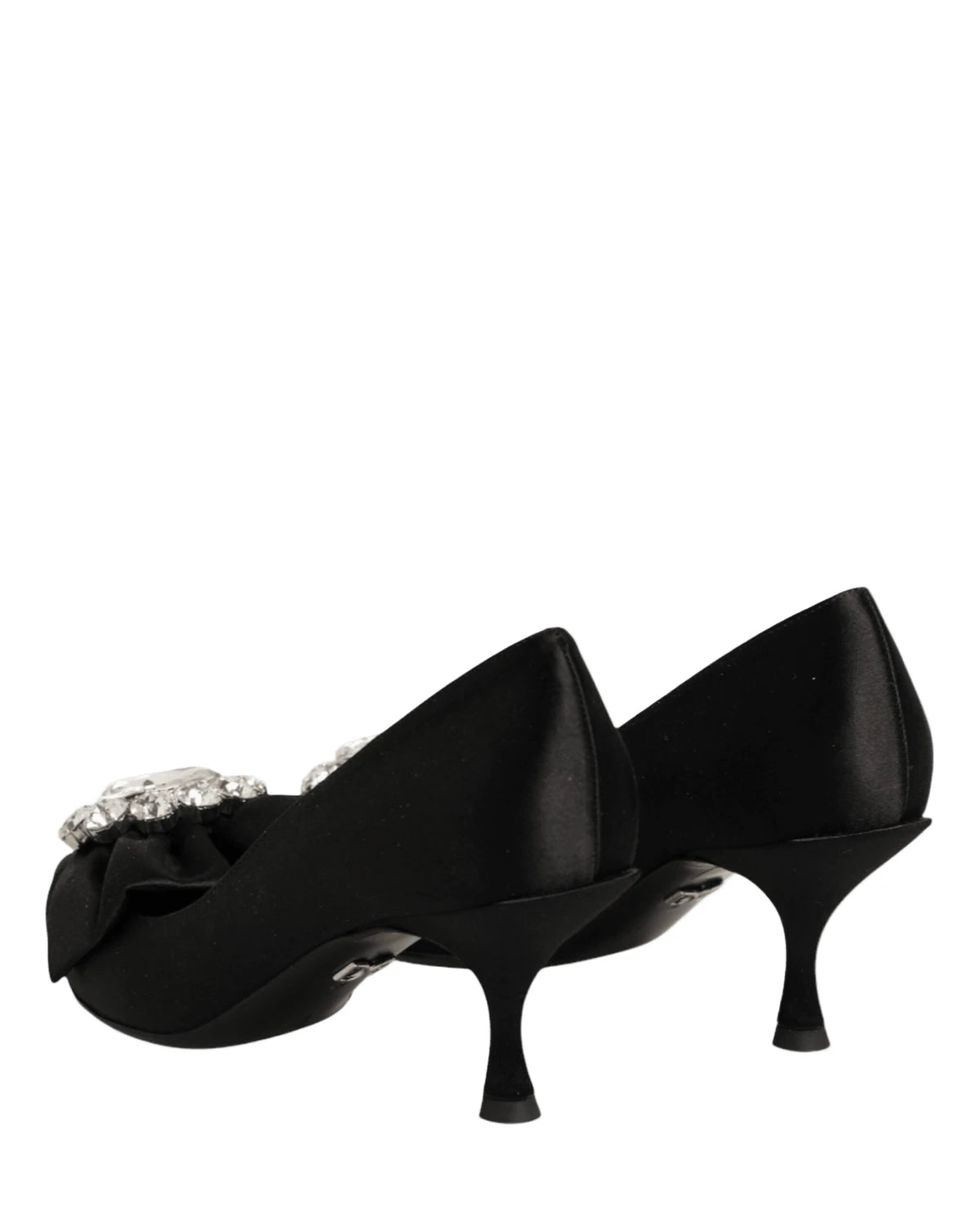 Dolce & Gabbana Black Satin Bow Crystal Embellishment Pumps Shoes Heels