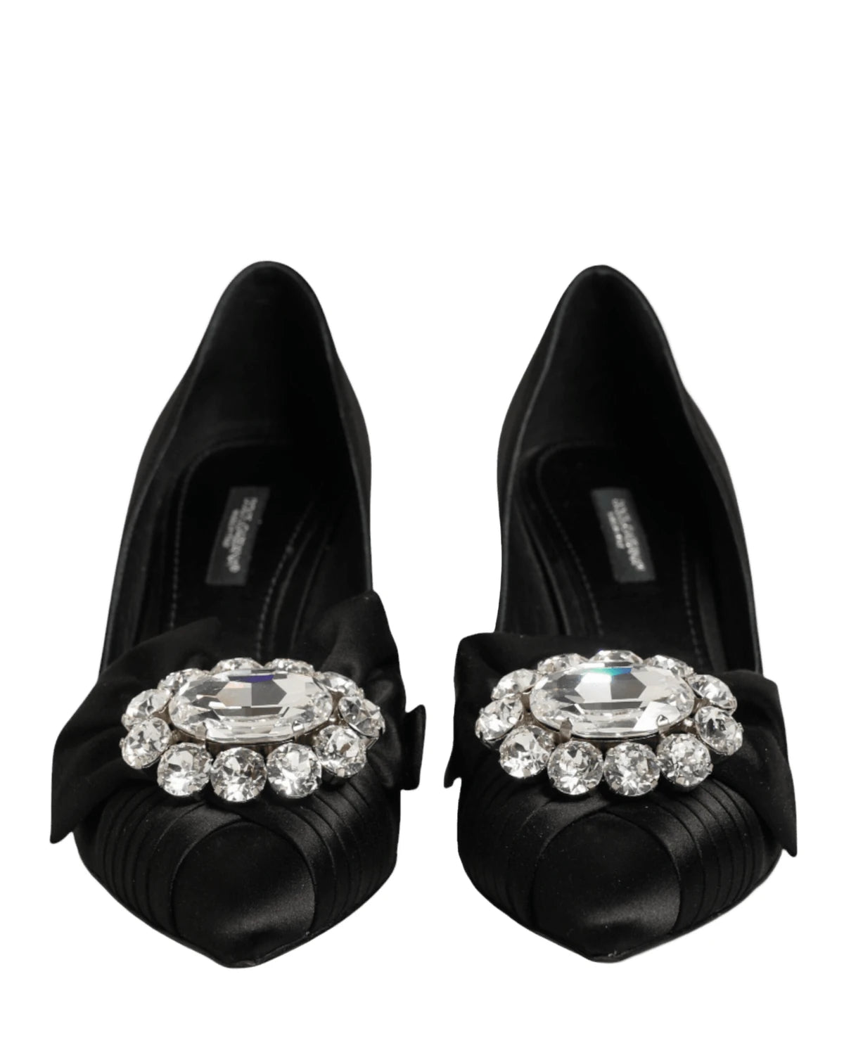 Dolce & Gabbana Black Satin Bow Crystal Embellishment Pumps Shoes Heels