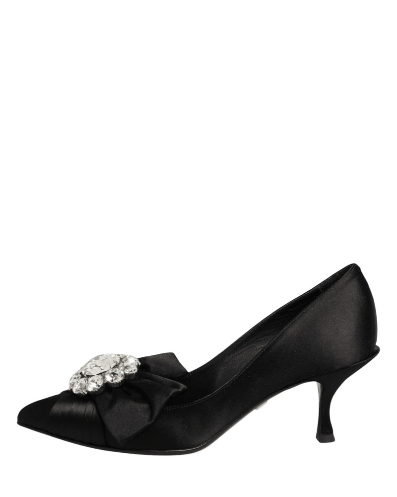Dolce & Gabbana Black Satin Bow Crystal Embellishment Pumps Shoes Heels