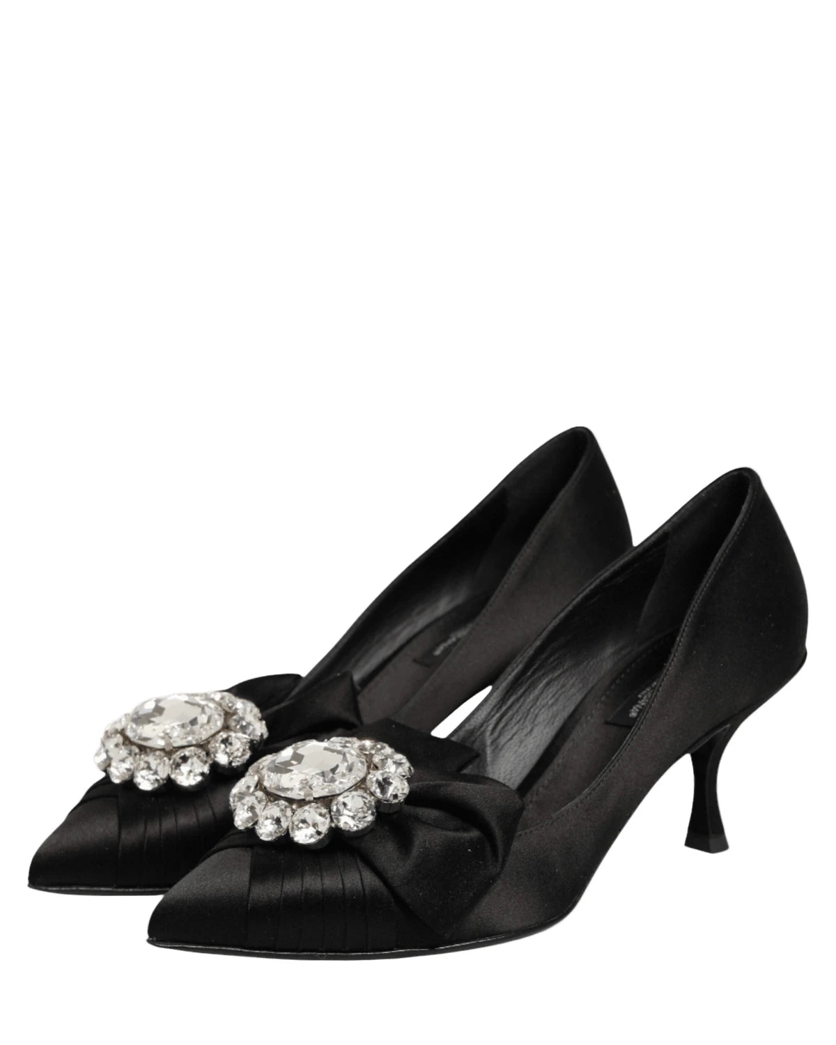 Dolce & Gabbana Black Satin Bow Crystal Embellishment Pumps Shoes Heels