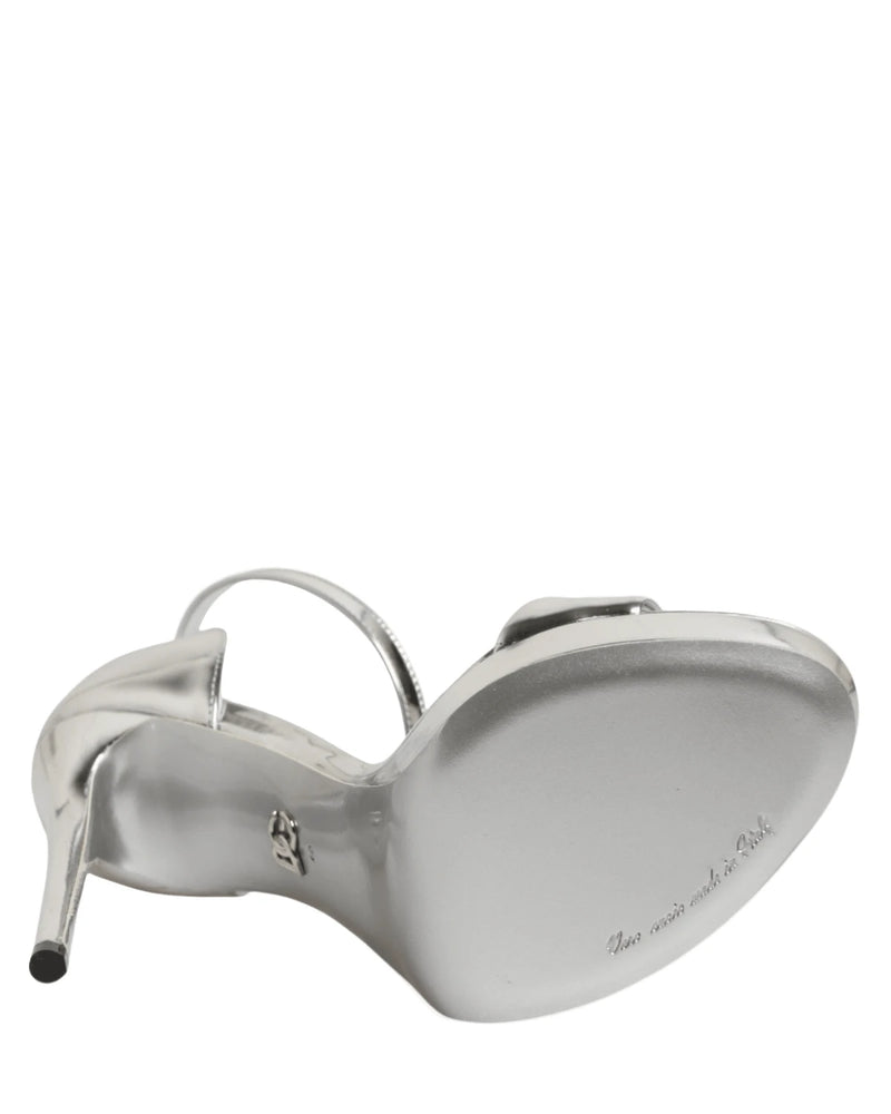 Dolce & Gabbana Silver Leather Platform Keira Sandals Shoes Heels