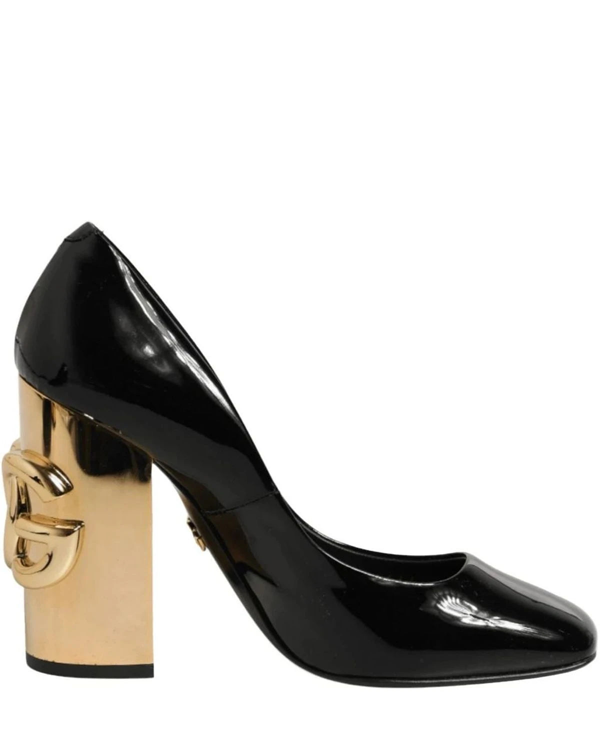 Dolce & Gabbana Black Leather Patent Logo Heels Pumps Shoes Heels