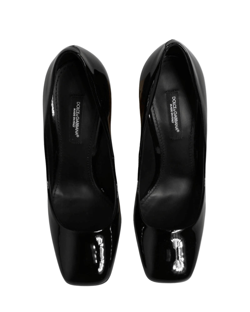 Dolce & Gabbana Black Leather Patent Logo Heels Pumps Shoes Heels