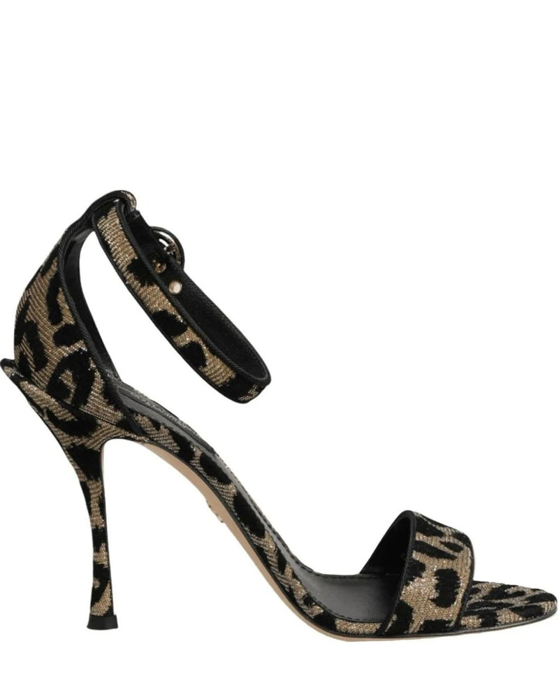 Dolce & Gabbana Gold Leopard Ankle Strap Heels Sandals Shoes Heels