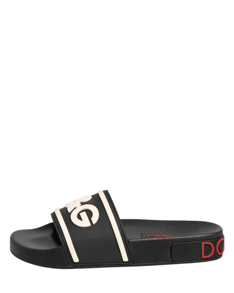 Dolce & Gabbana Black Rubber Slides Sandals Beachwear Shoes Sandals