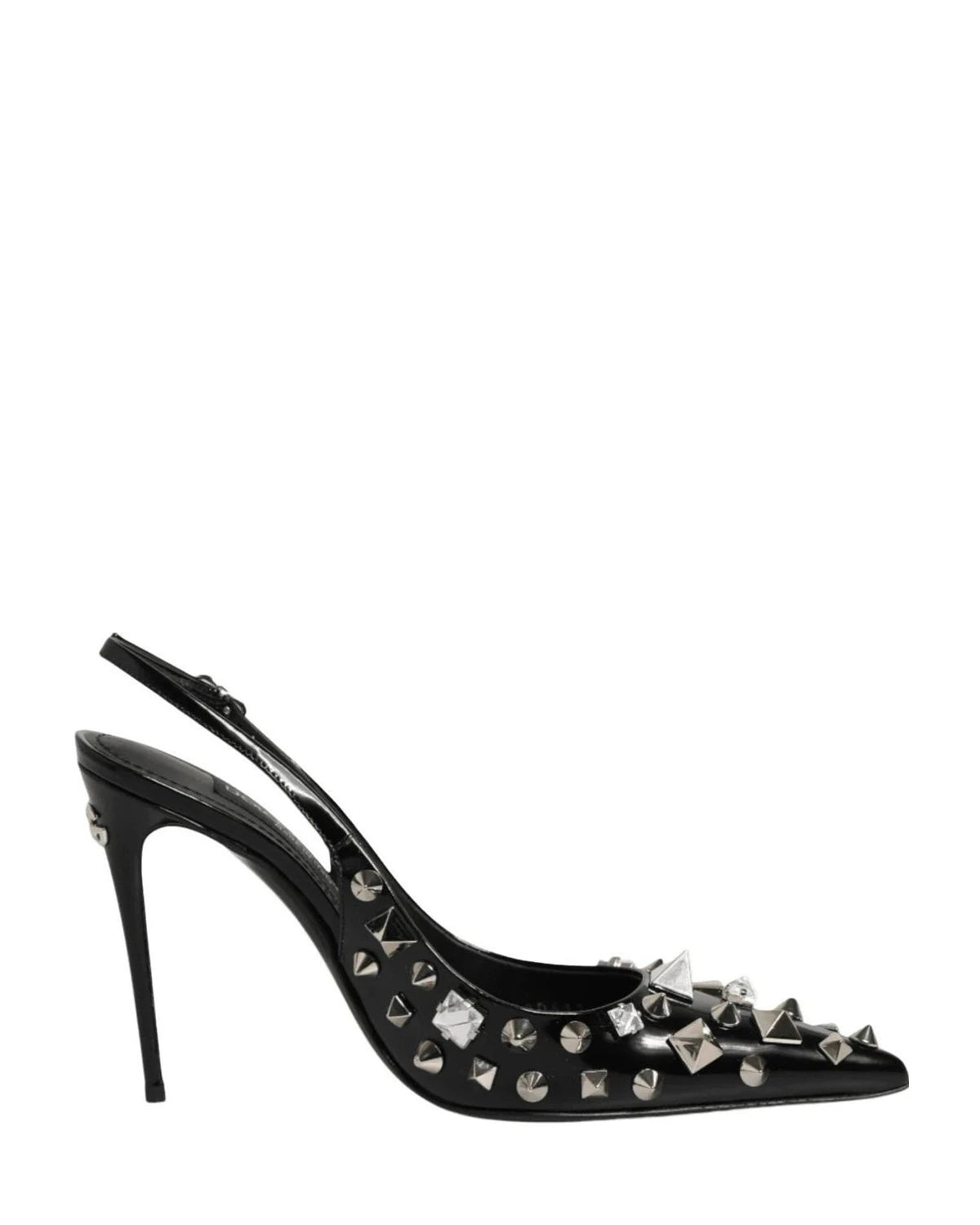 Dolce & Gabbana Black Leather Studded Heels Slingbacks Shoes Heels