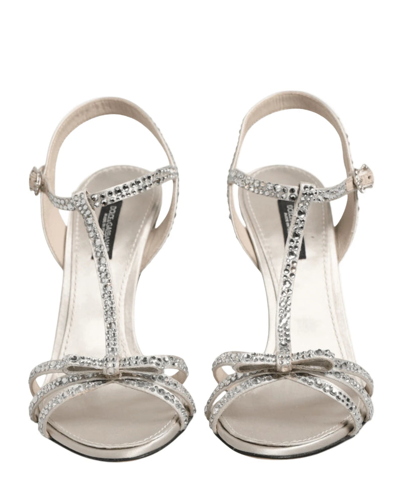 Dolce & Gabbana Silver Strass Ankle Strap Heels Sandals Shoes Heels