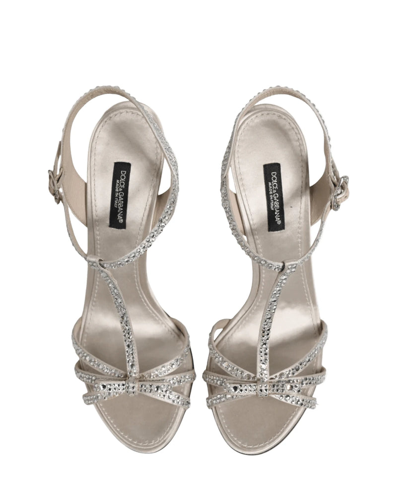 Dolce & Gabbana Silver Strass Ankle Strap Heels Sandals Shoes Heels