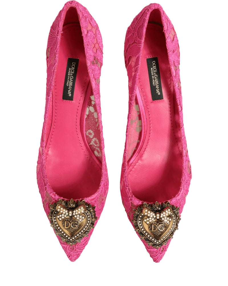 Dolce & Gabbana Pink Lace Taormina Devotion Pumps Shoes Heels
