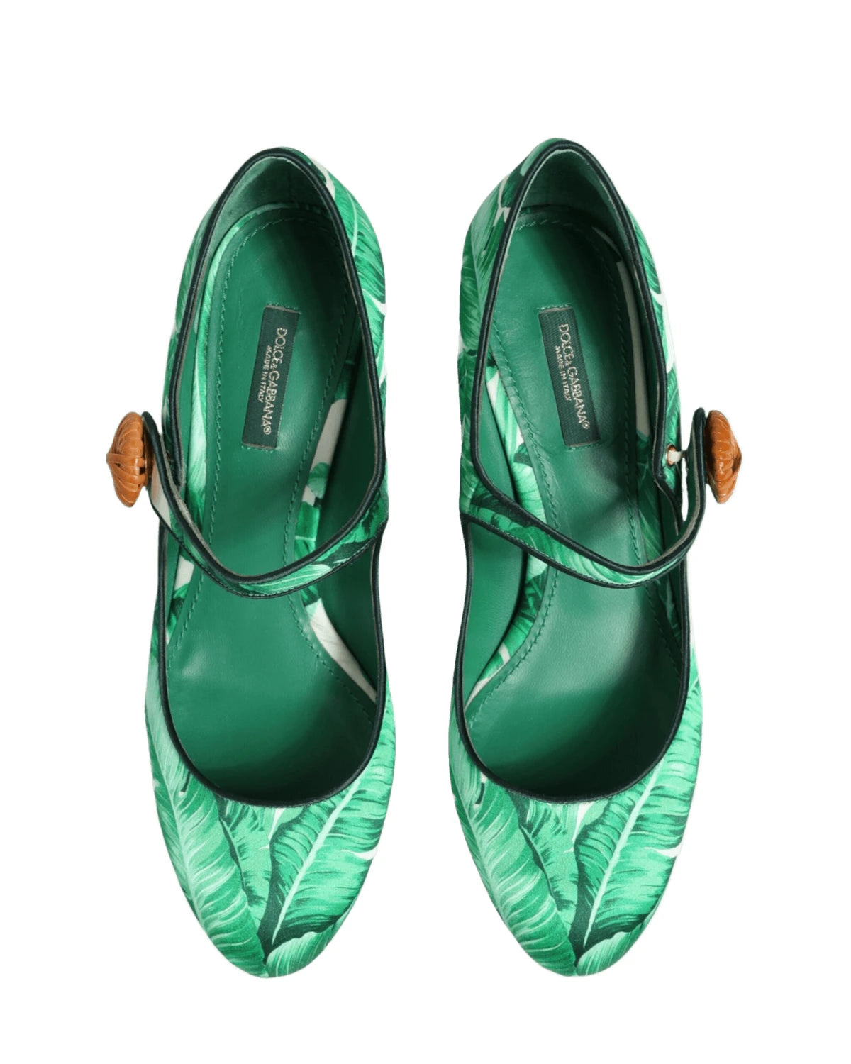 Dolce & Gabbana Green Silk Mary Janes Leaf Sandals Shoes Heels